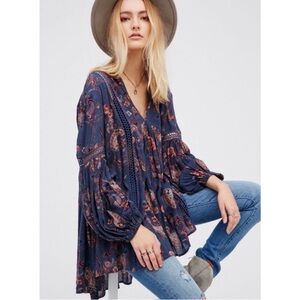 Free People blue Just The Two Of Us paisley print tunic top